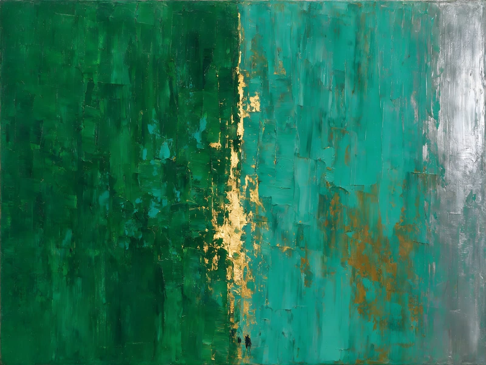 Groene en turquoise verfvlakken met gouden spleet