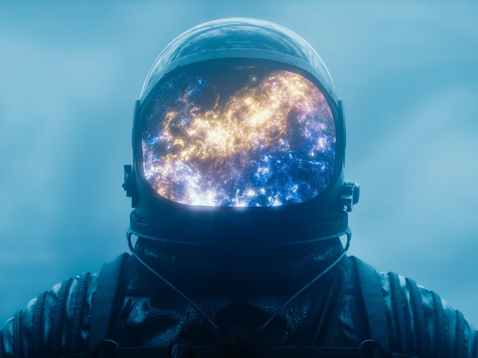 Astronaut met een sterrenstelsel in zijn helm
