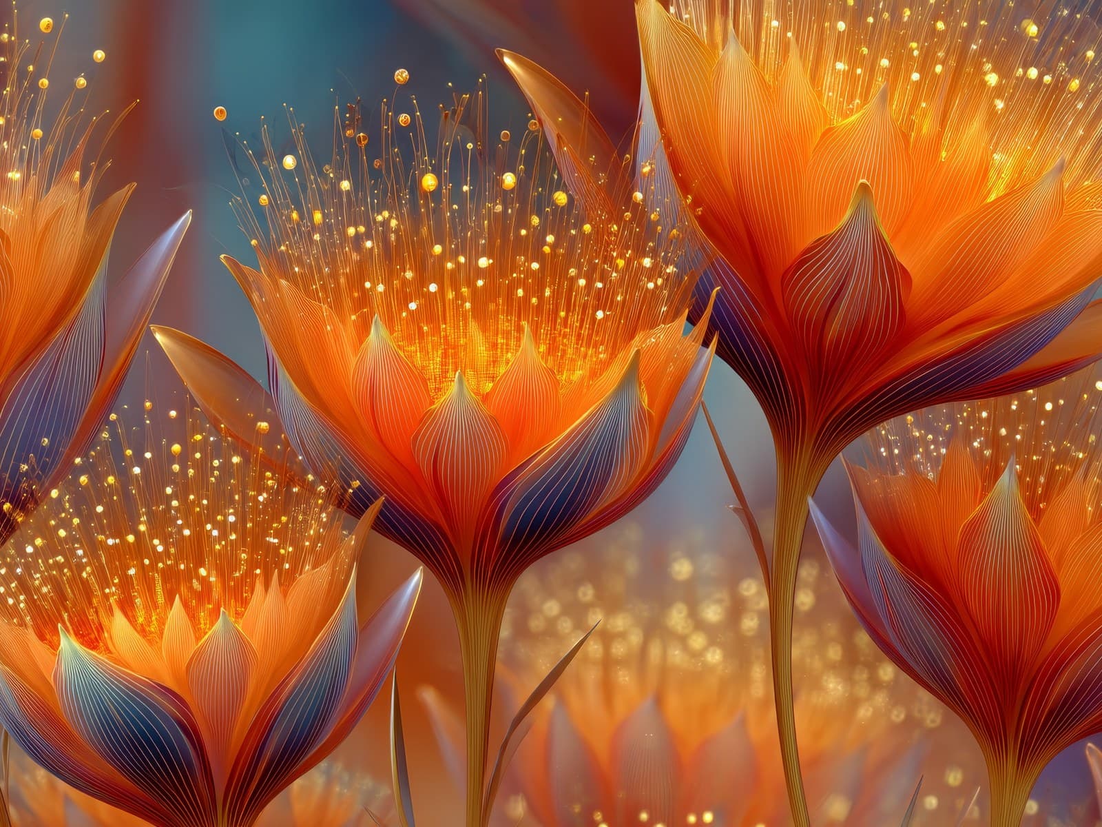 Oranje bloemen met glinsterende stampers