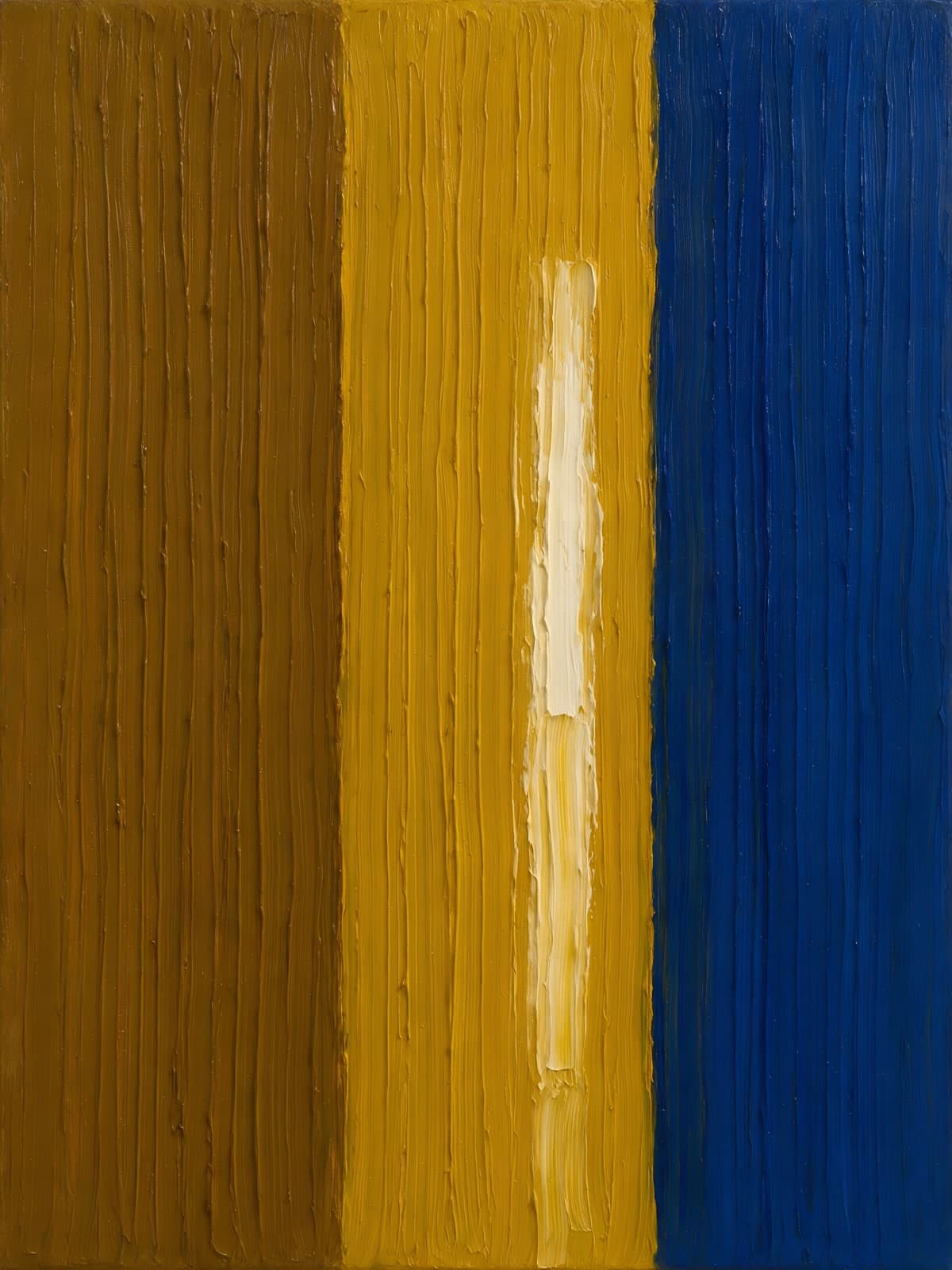 Verticale banen in oker, geel en blauw