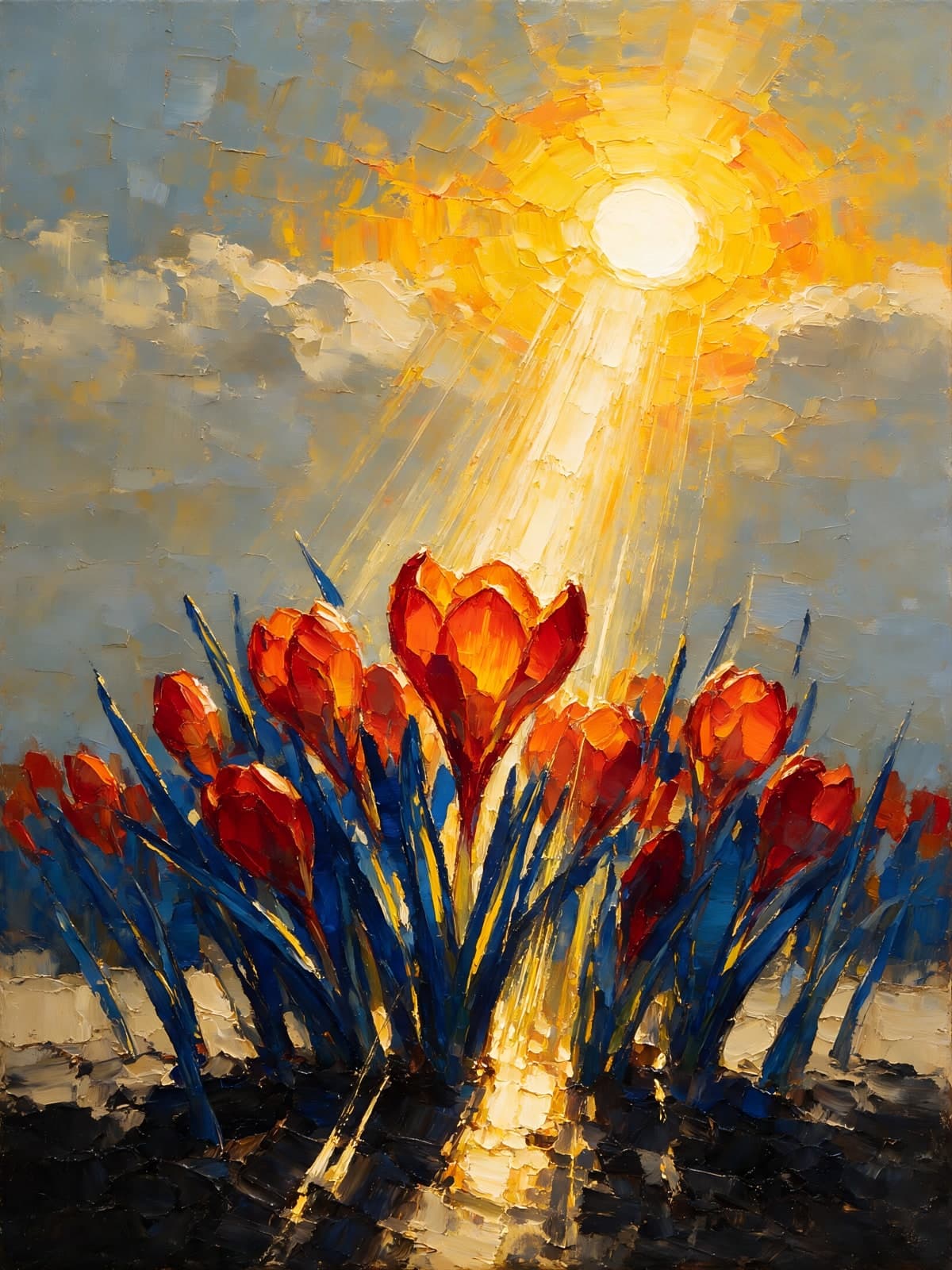 Rode bloemen in een bundel zonlicht