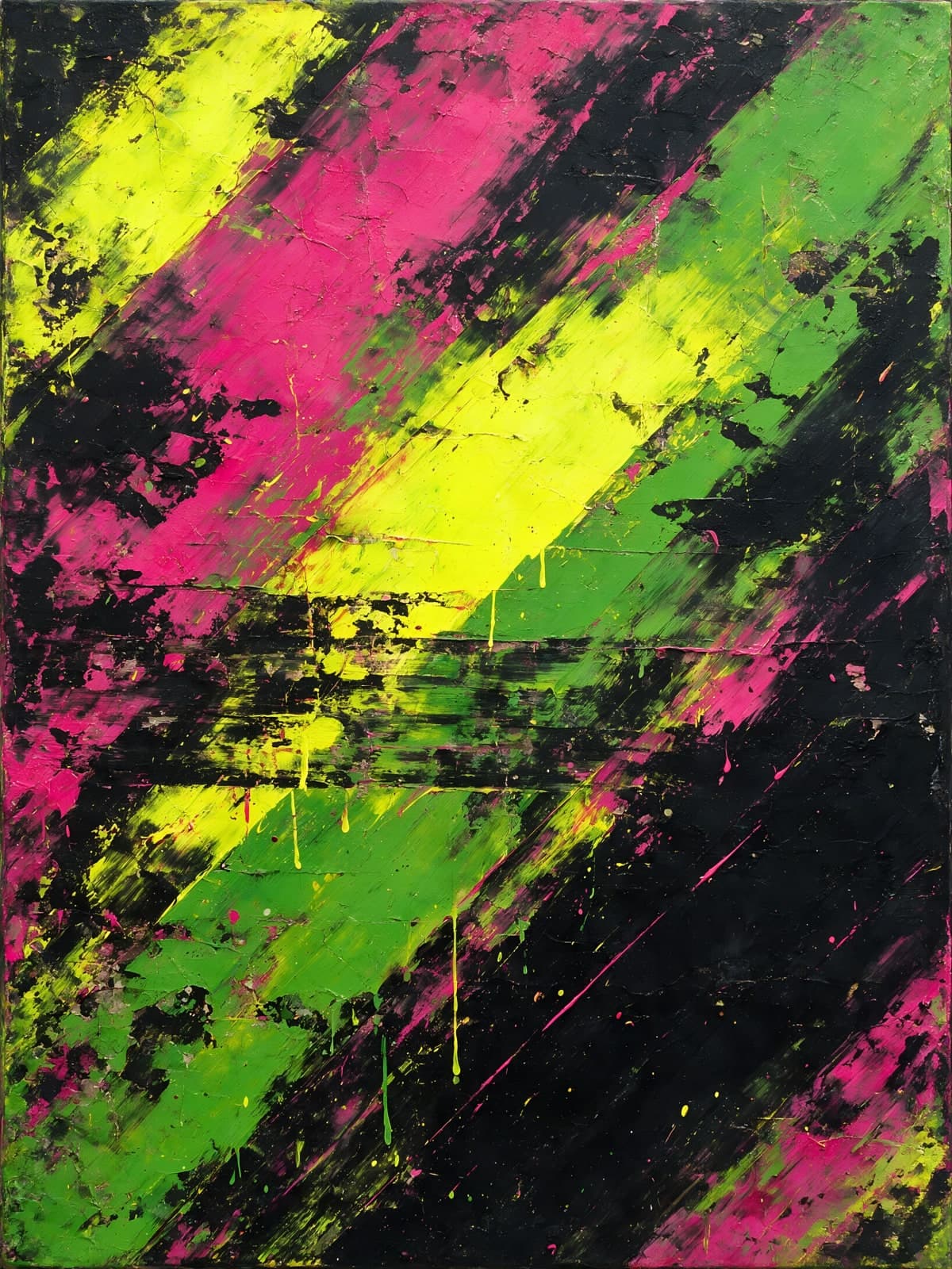 Neongele, roze en groene banen op zwart