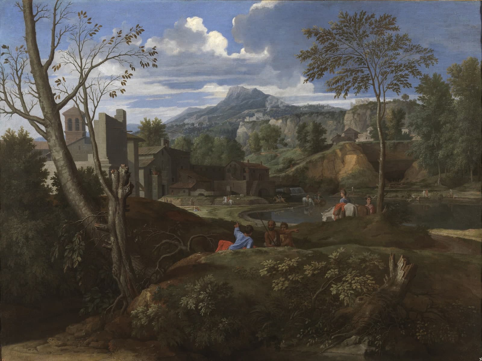 Landschap met een bouwval bij een vijver