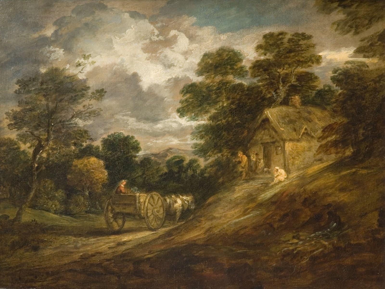 Landschap met een huisje en een kar