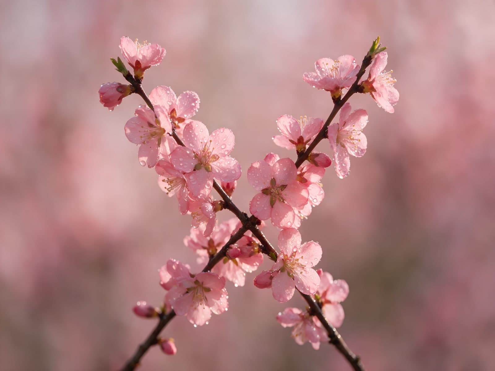 Gekruiste bloesemtakjes in roze waas