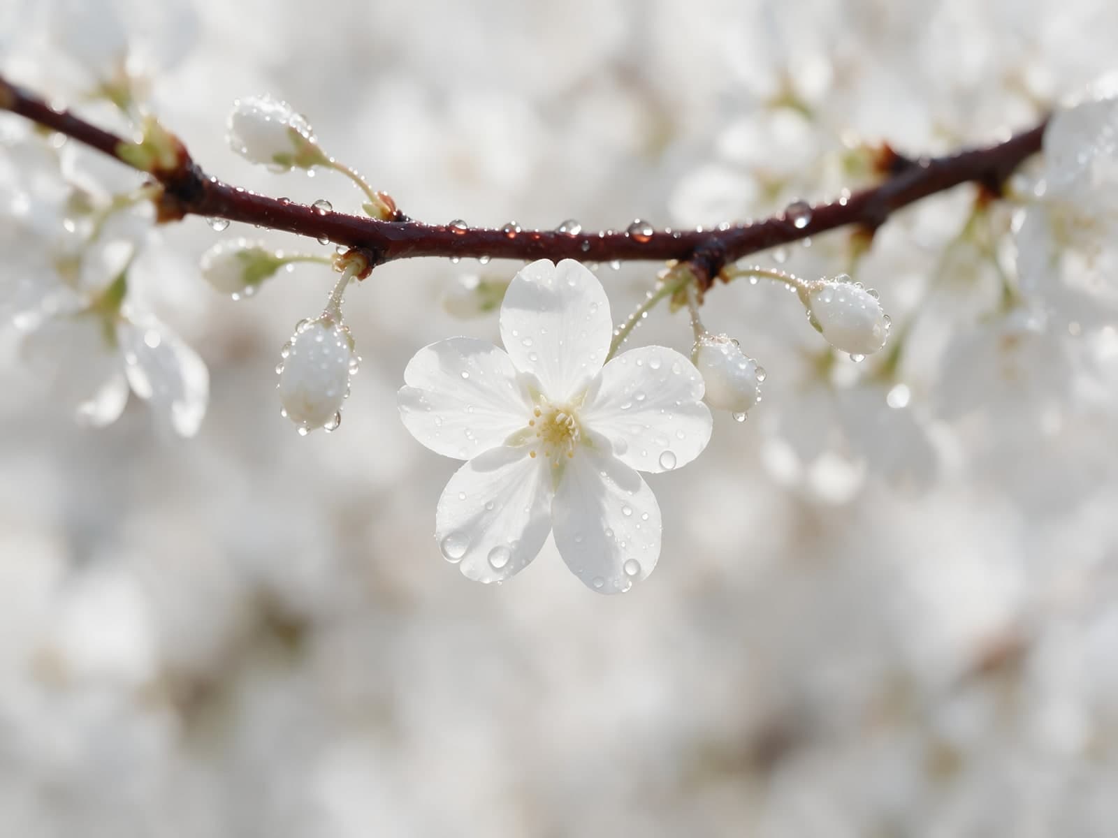 Eenzame witte bloem aan een dunne tak