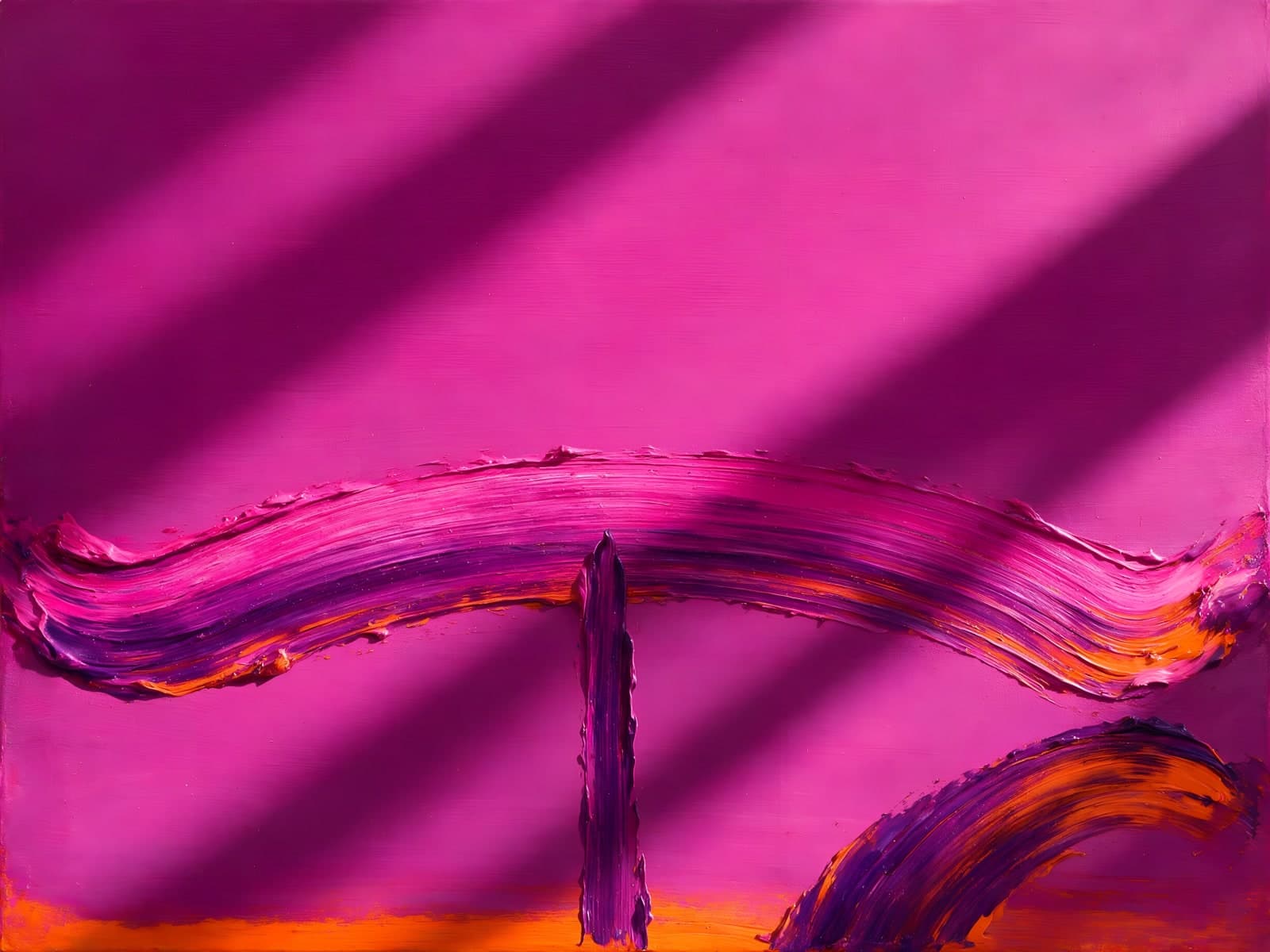 Gebogen magenta streek op een dunne paal