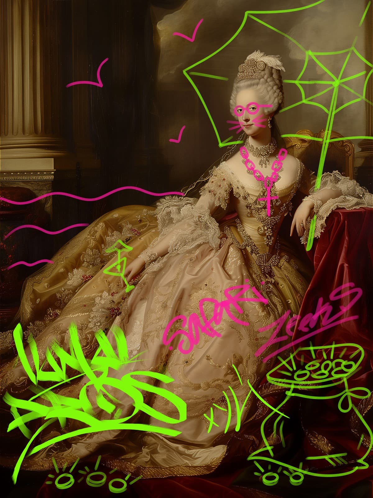 Liggende dame in crème met spinnenweb
