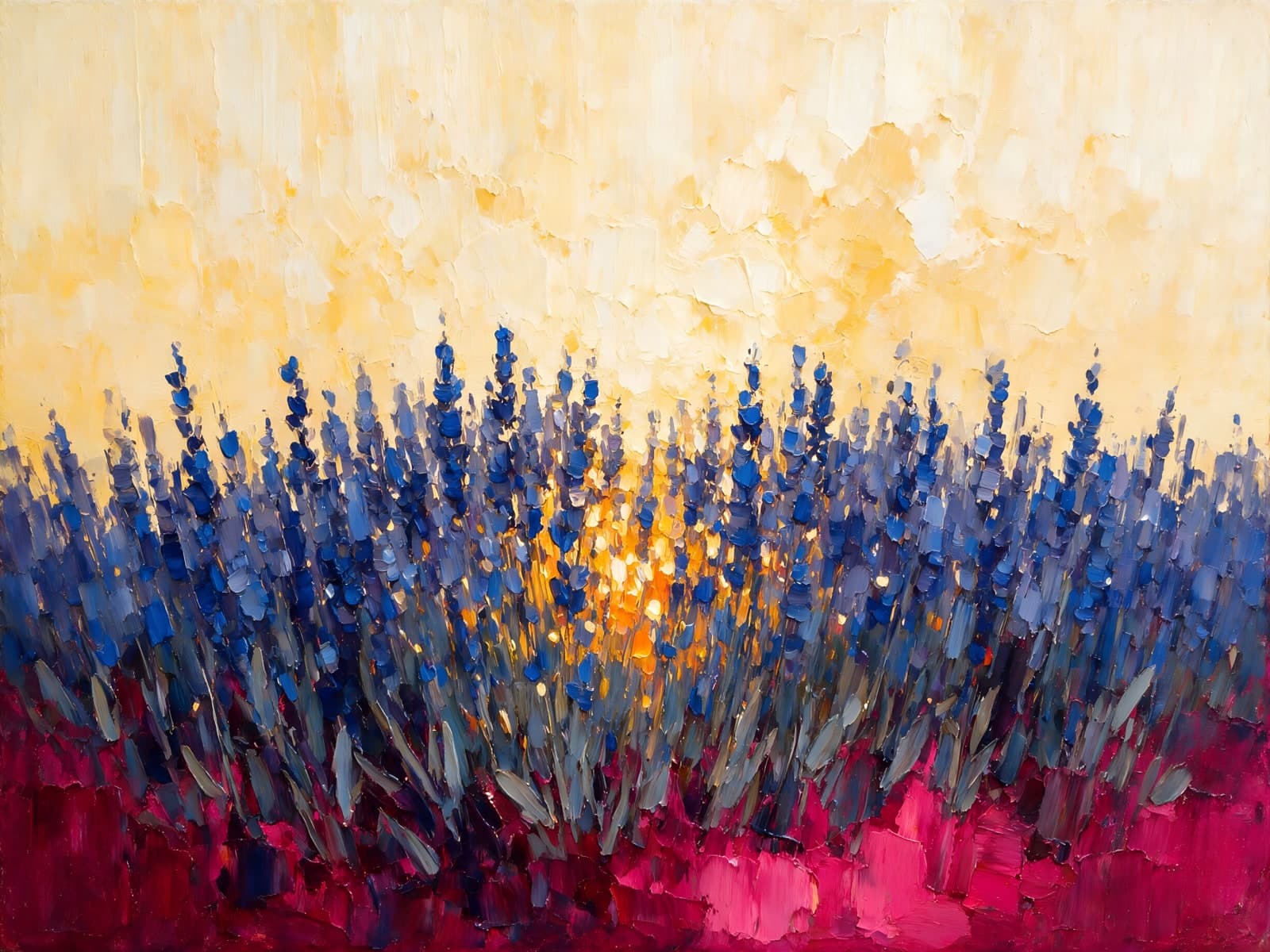 Blauwe lavendel in gouden zonlicht
