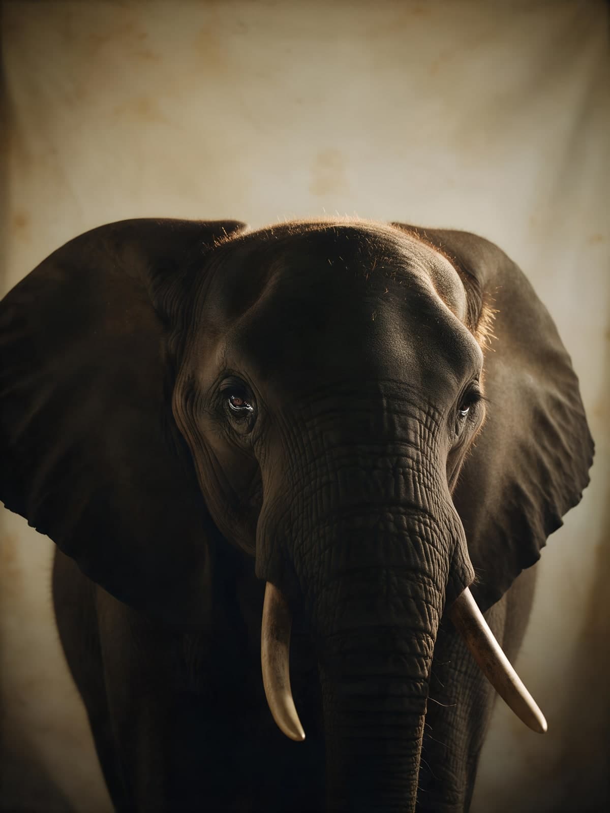 Frontaal portret van olifant met slagtanden