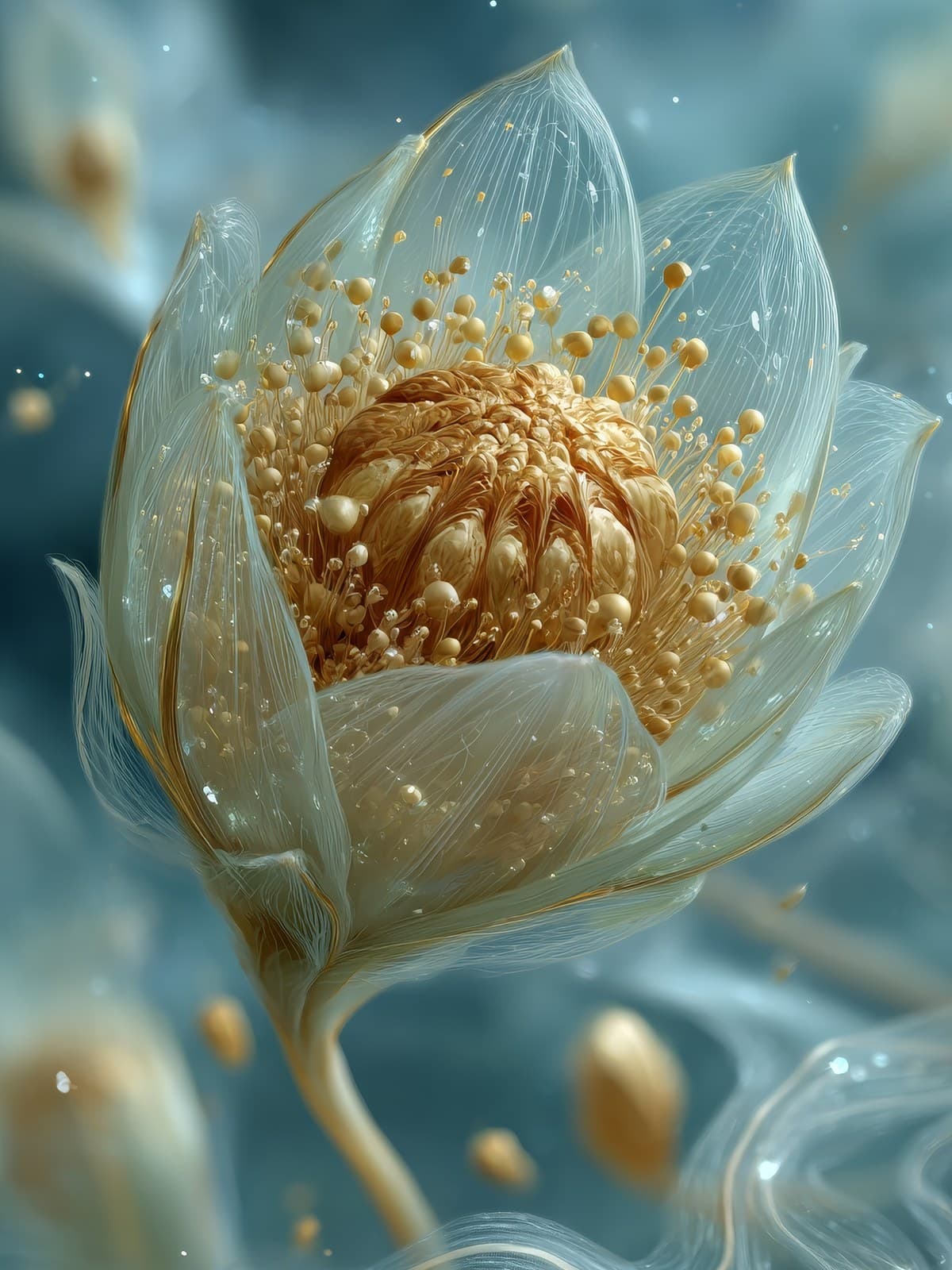 Doorschijnende witte bloem met gouden hart