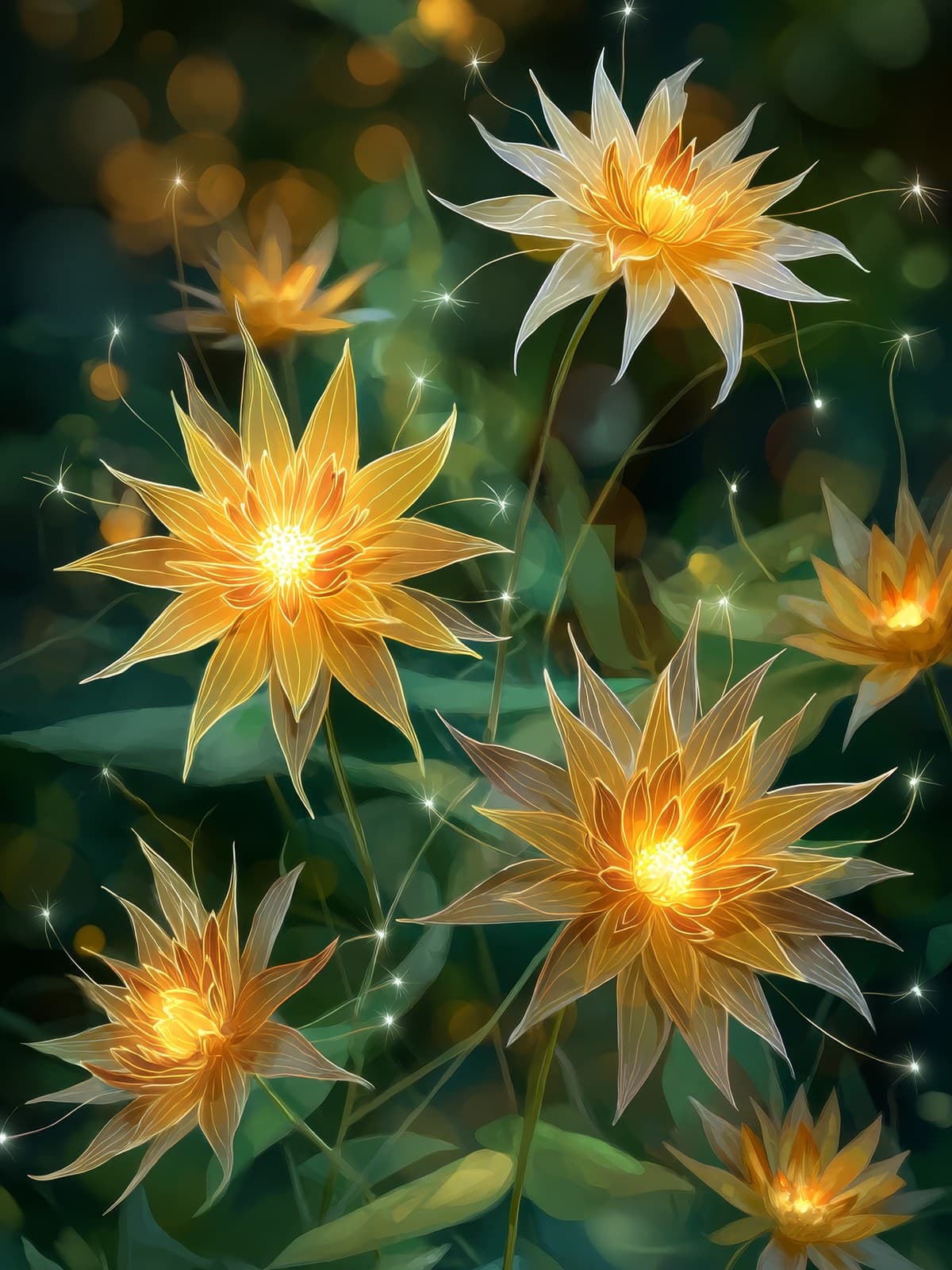 Gouden sterbloemen op een groene achtergrond