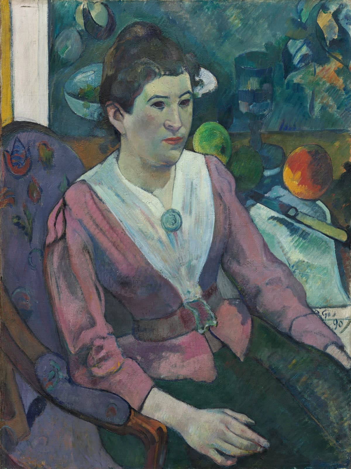 Vrouw voor een stilleven van Cezanne