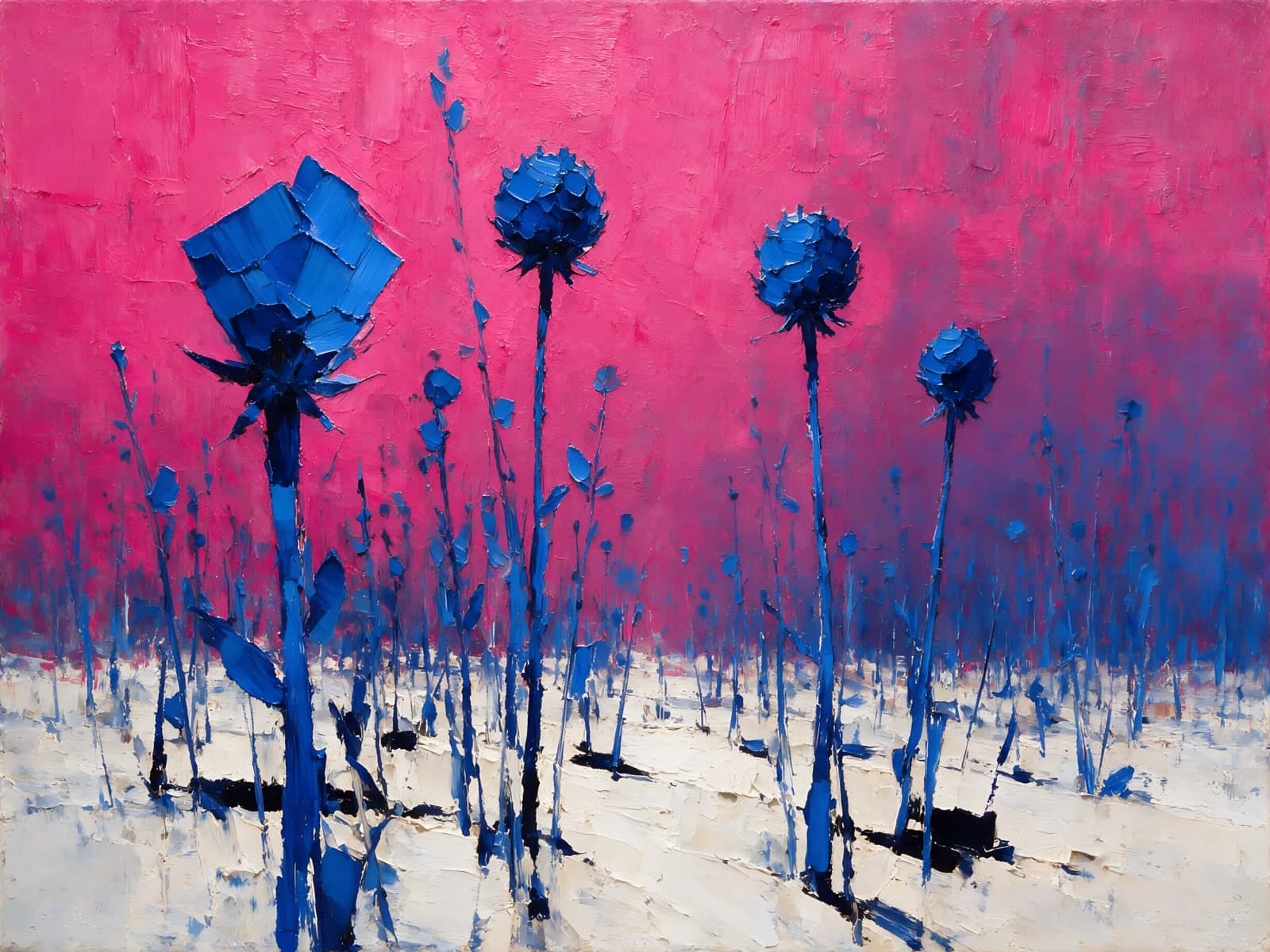 Blauwe distels voor een roze lucht