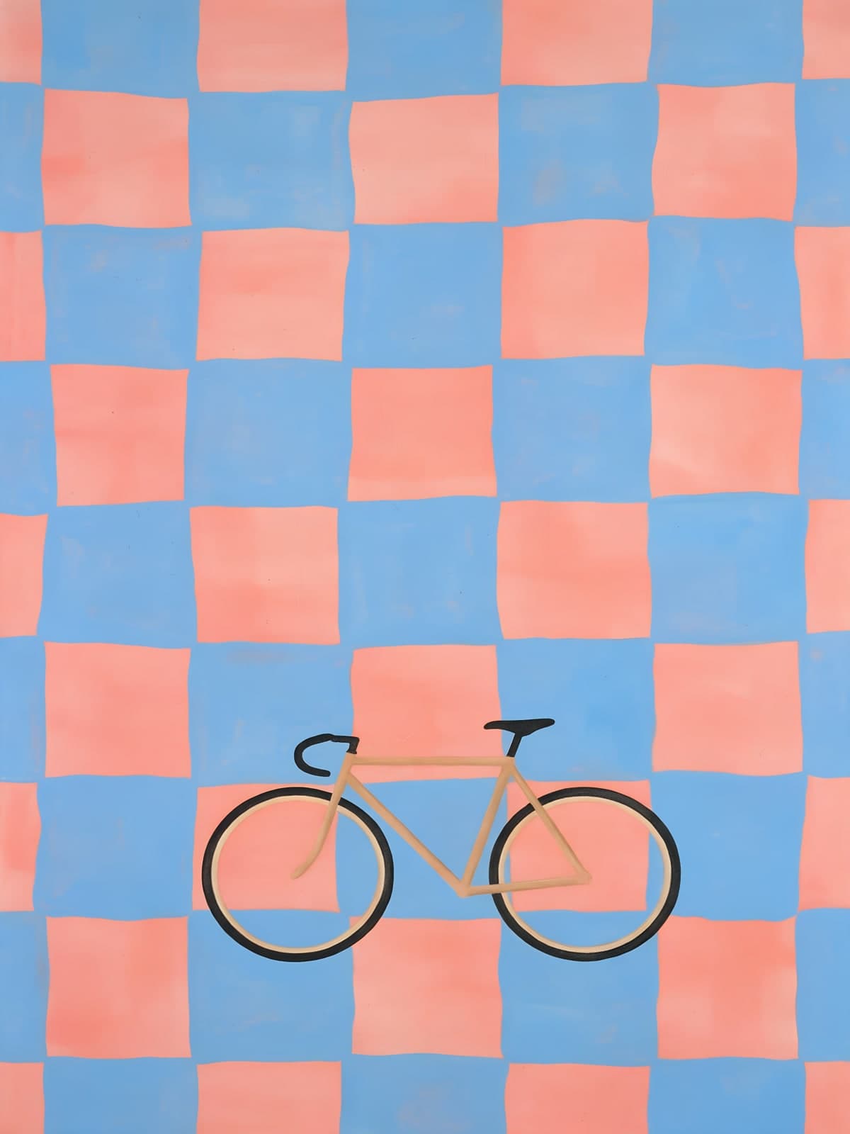 Fiets op een blauw en roze ruitpatroon