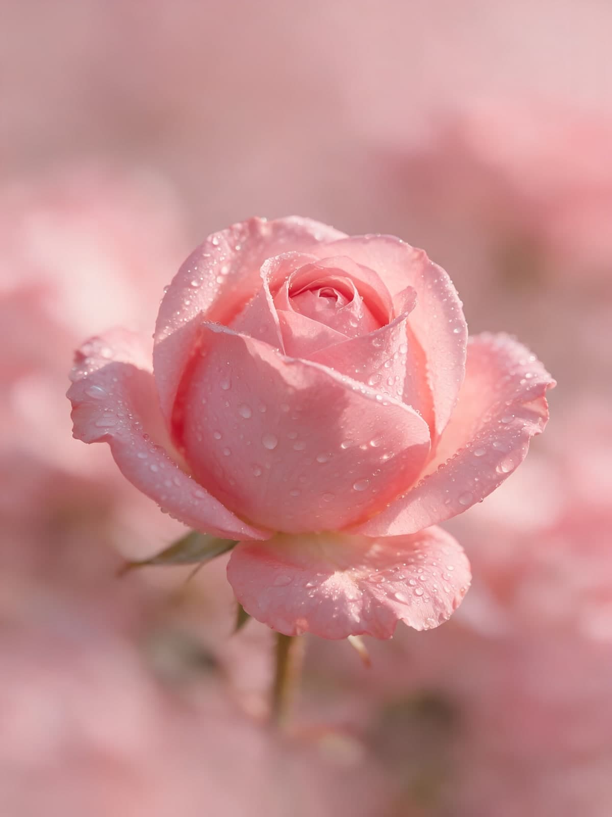 Losse roze roos met dauwdruppels