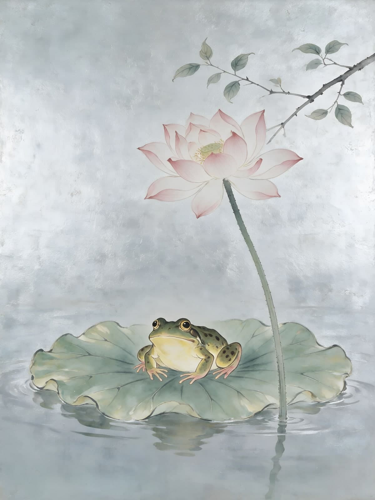 Roze lotusbloem met kikker op een blad