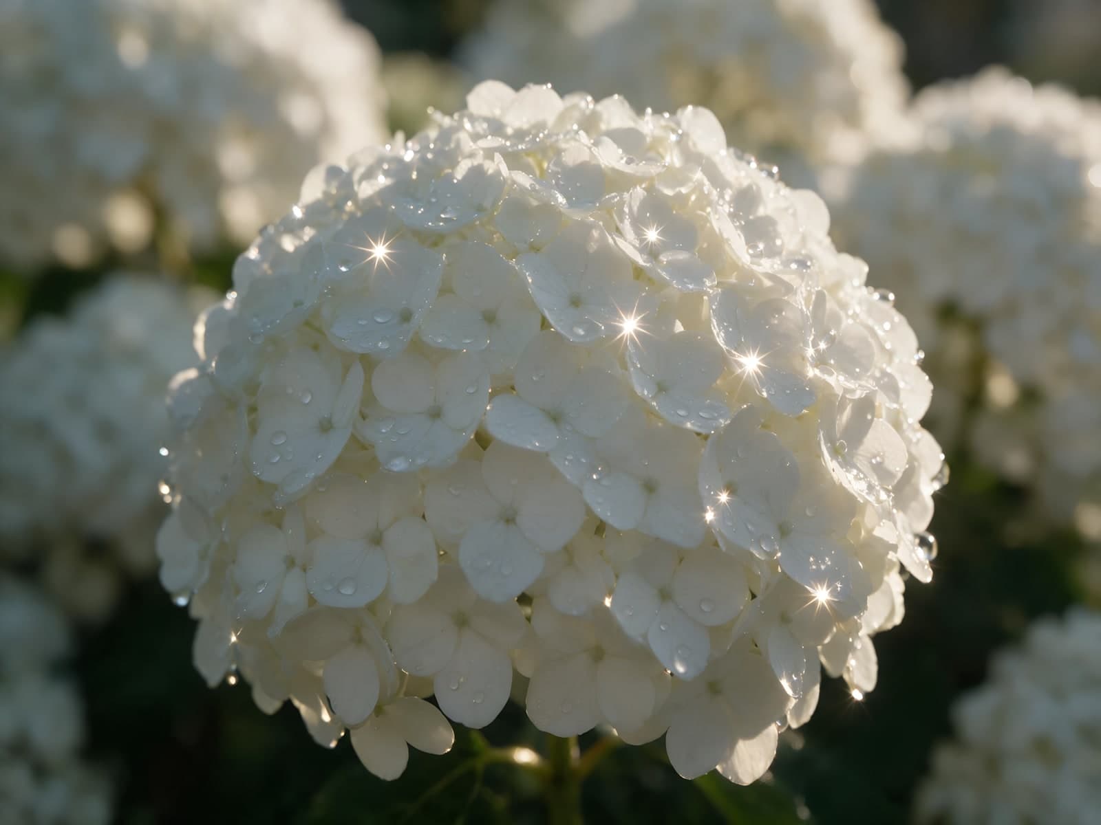 Witte hortensia met glinsterende druppels