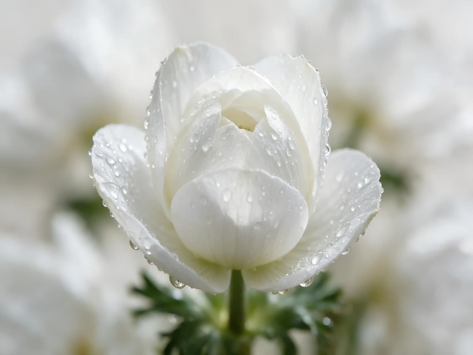 Witte bloem met dauwdruppels