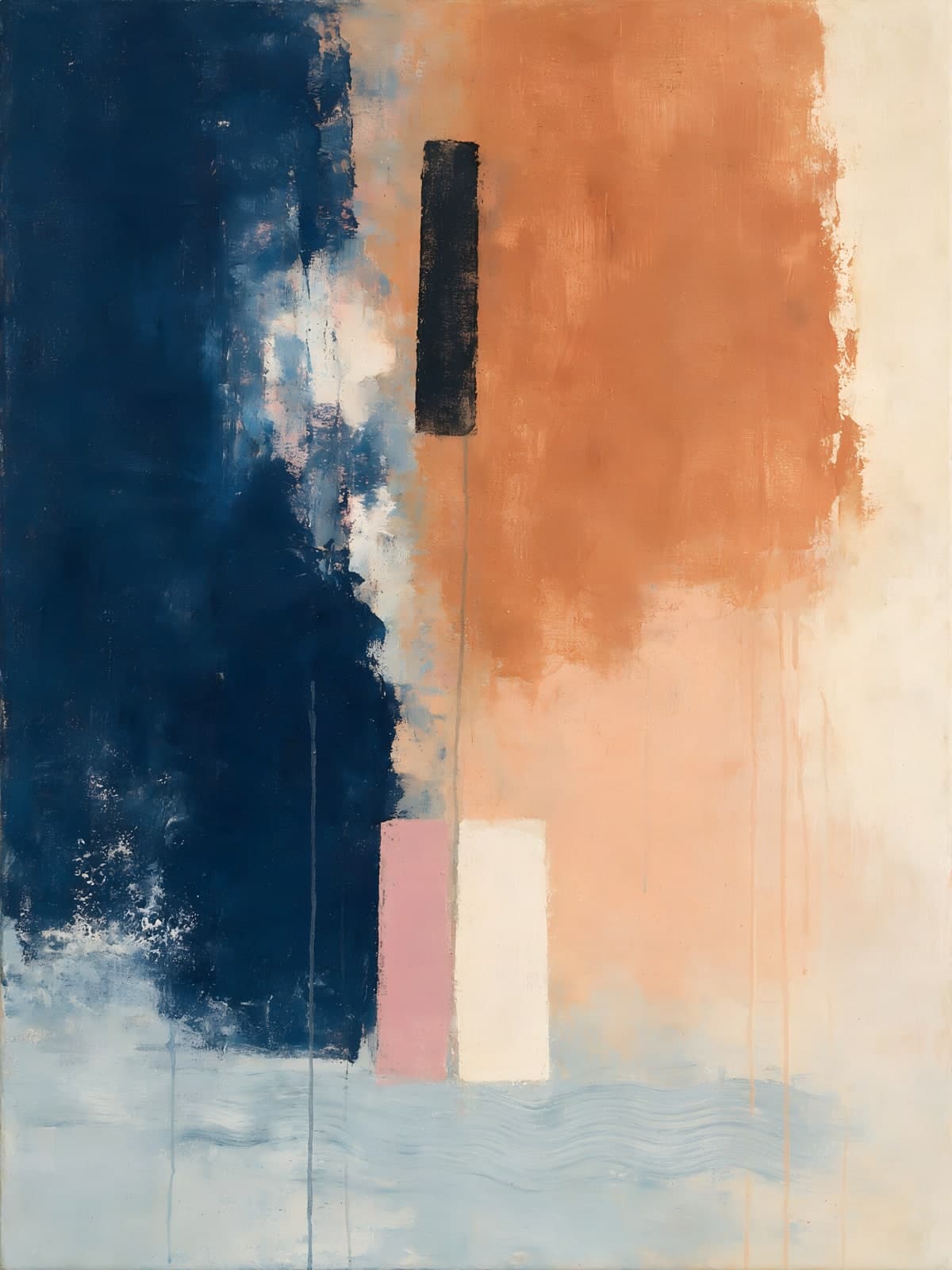 Marineblauw en terracotta met zwarte balk