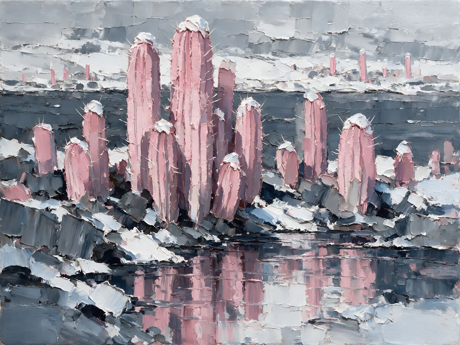 Roze torens in een besneeuwd landschap