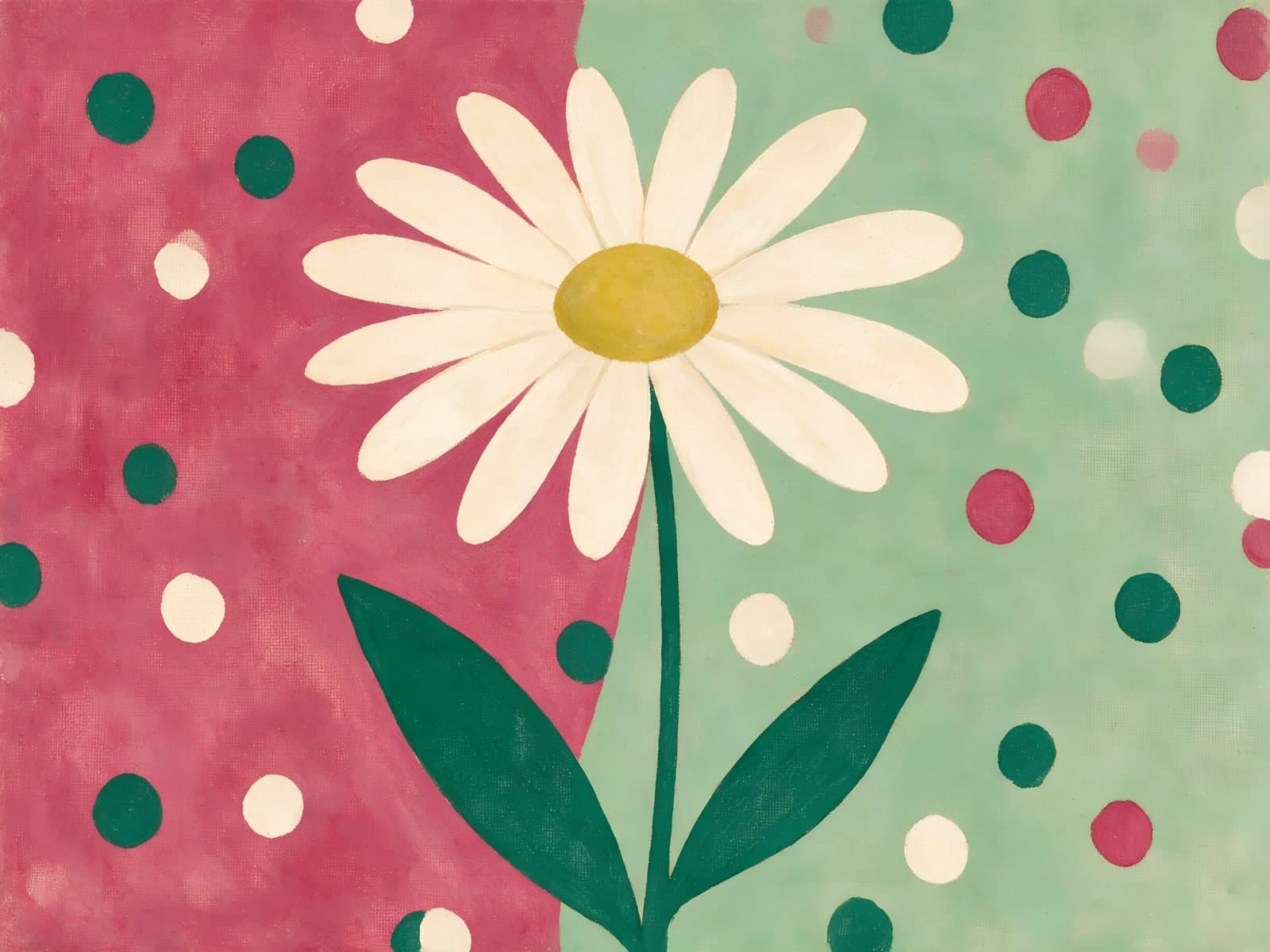 Wit madeliefje tussen roze en groene stippen