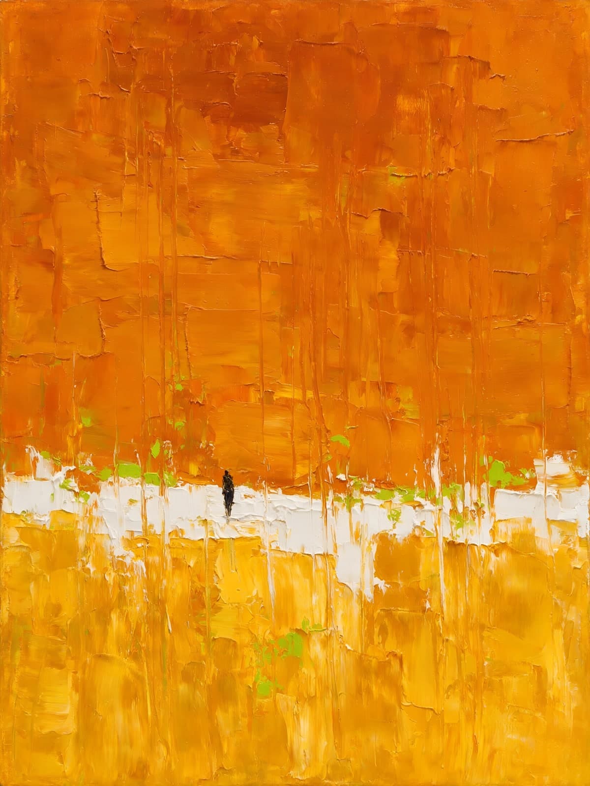 Eenzame figuur op oranje en gele vlakte