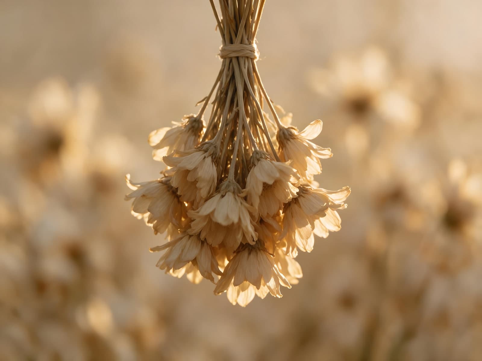 Hangend boeket van gedroogde bloemen