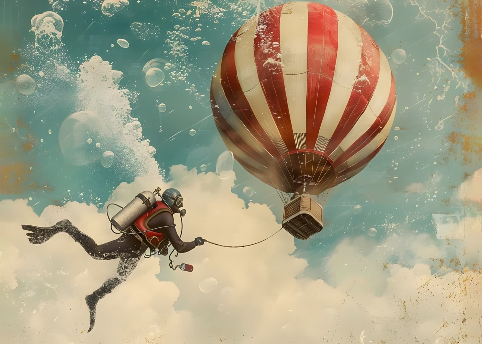 Duiker aan rood gestreepte luchtballon