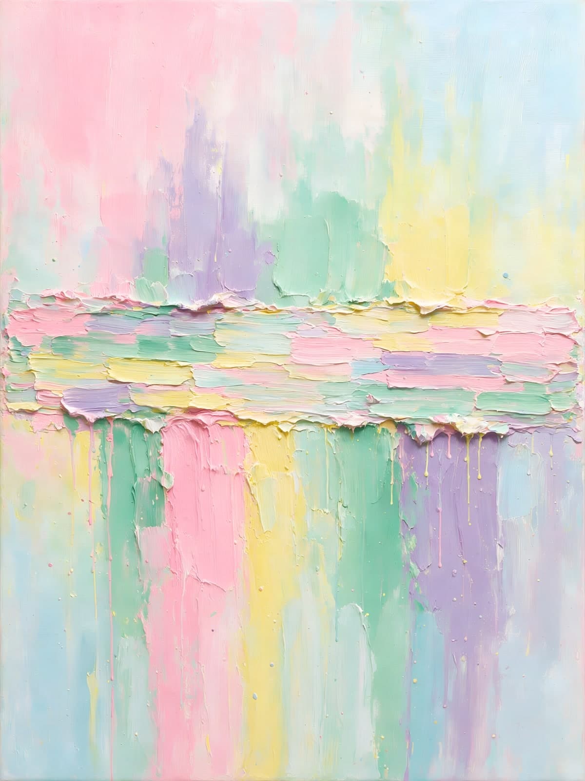 Pastelkleurige verfstroken in blauw, roze en geel