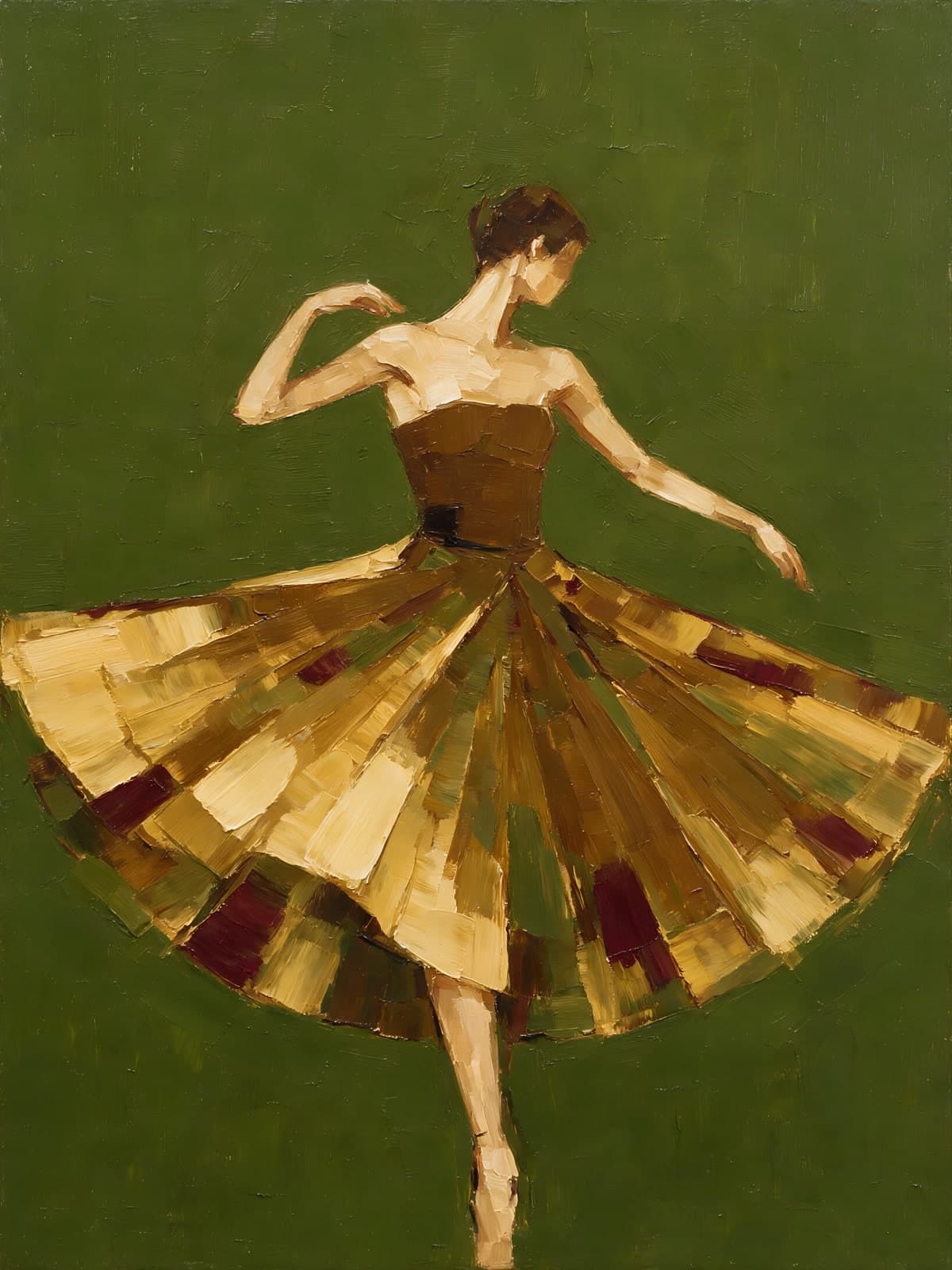 Danseres in gouden jurk op groen
