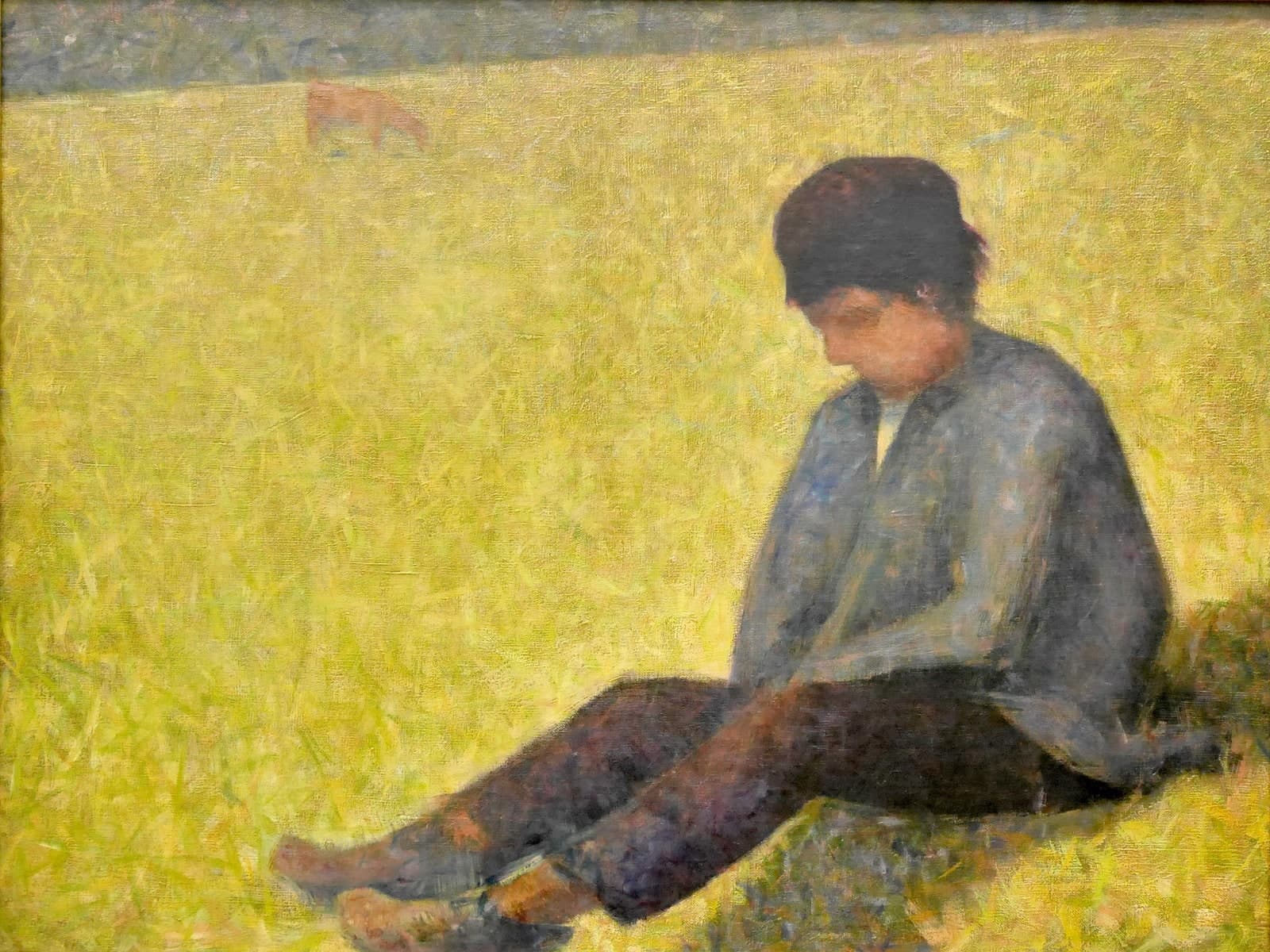 Jongen zittend in een weiland