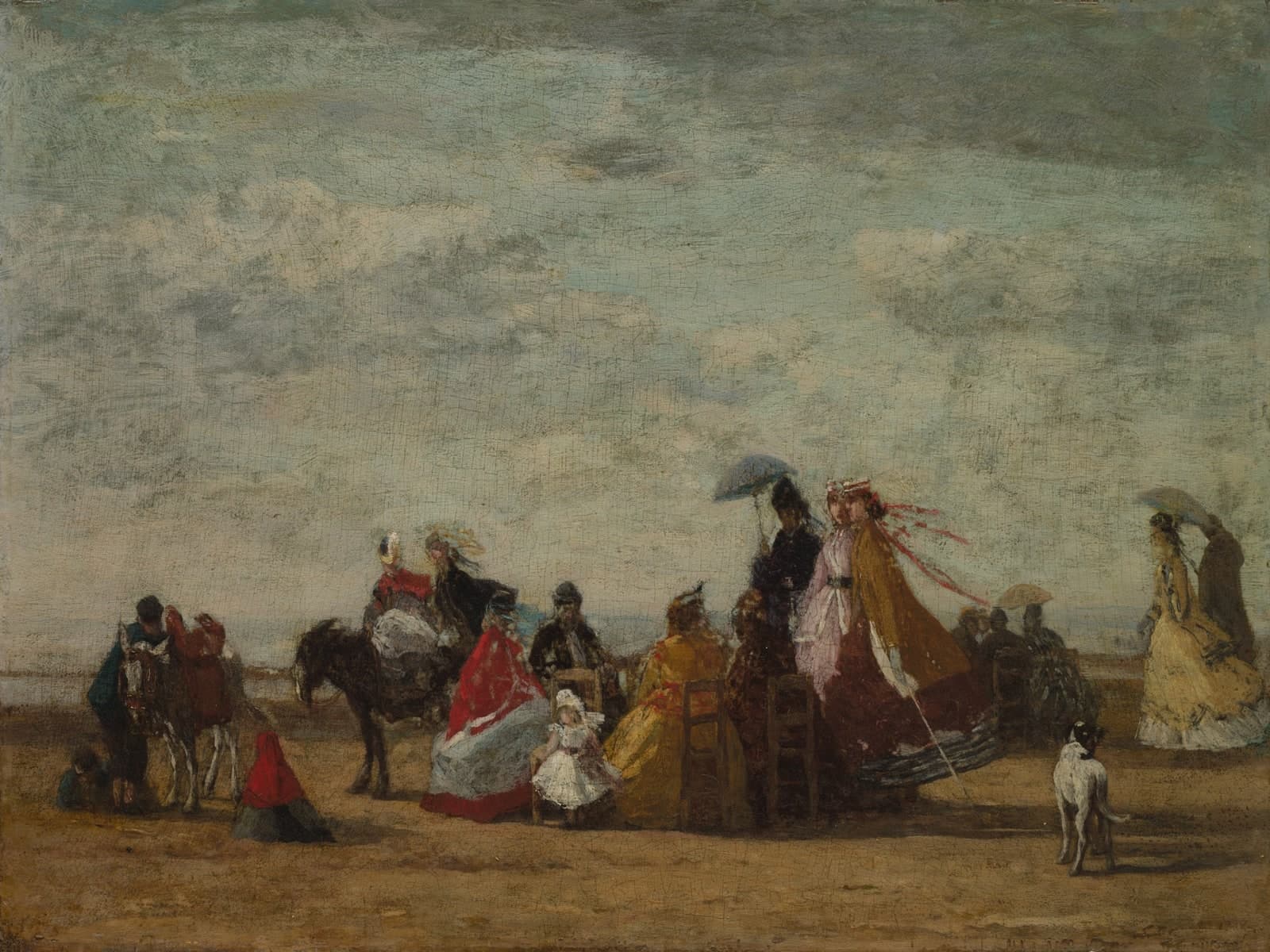 Strandgezicht met dames en heren