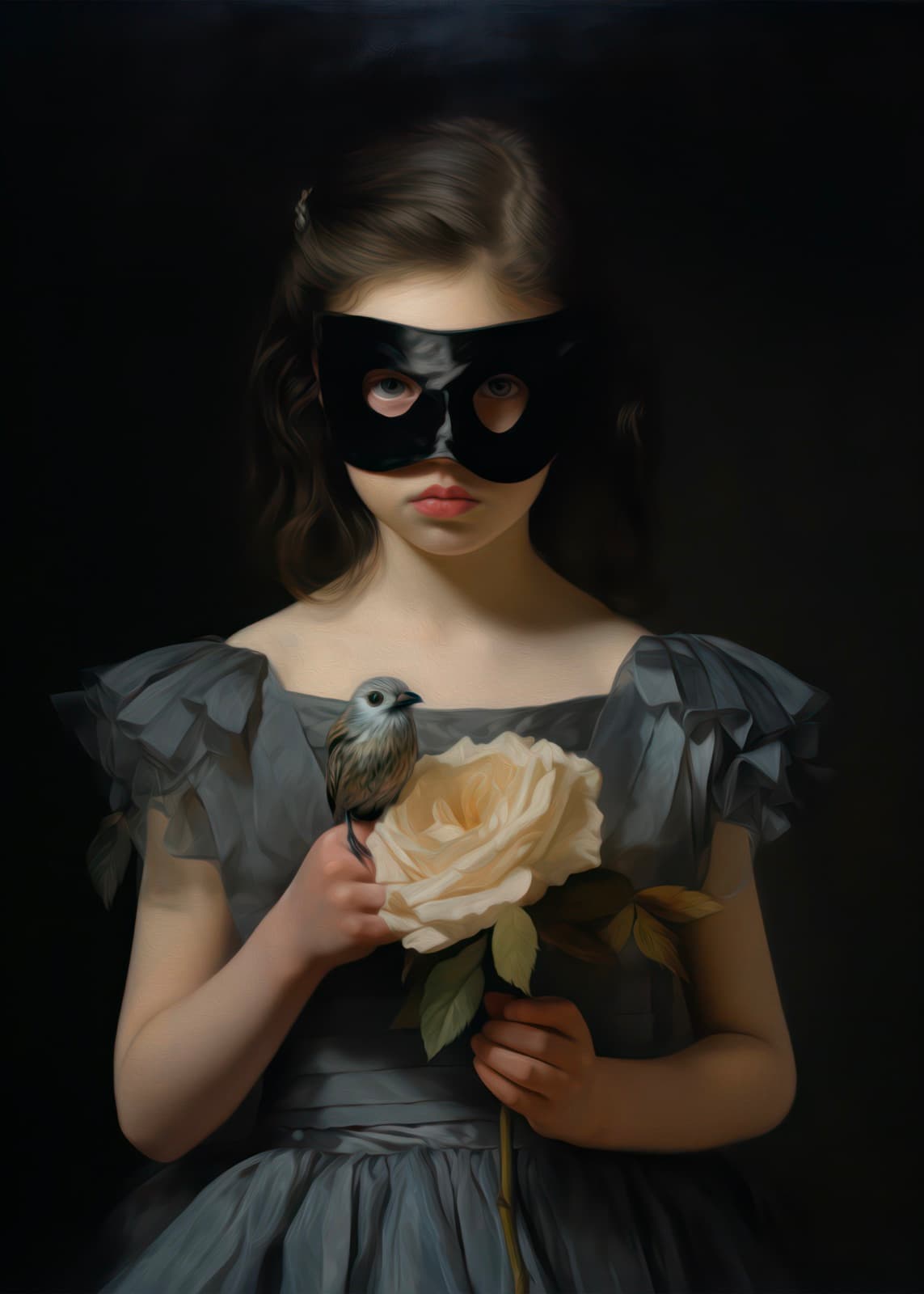 Meisje met zwart masker en roos