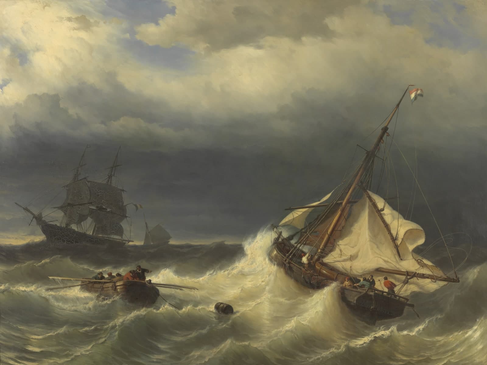 Schepen op zee bij stormachtig weer