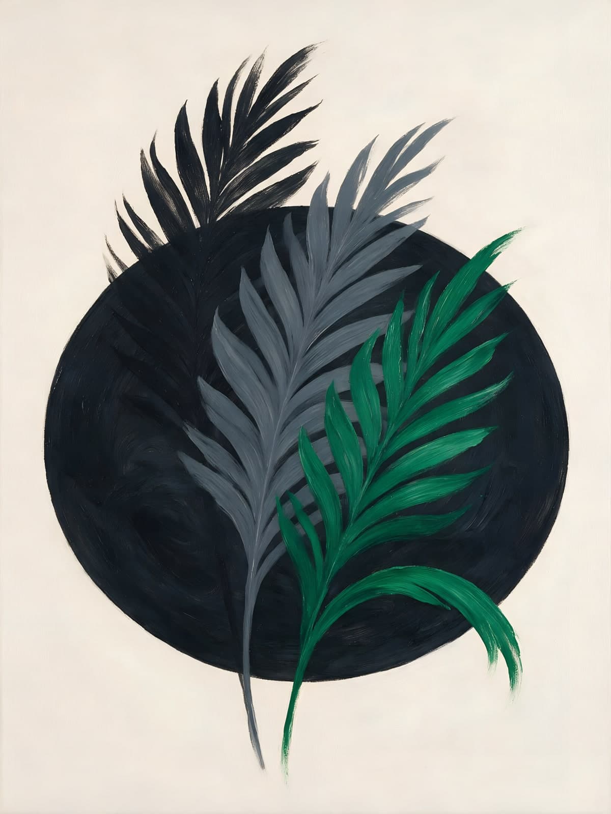 Palmbladeren voor een grote zwarte cirkel