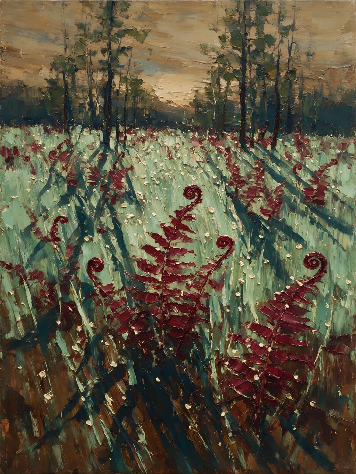Rode varens in een turquoise veld