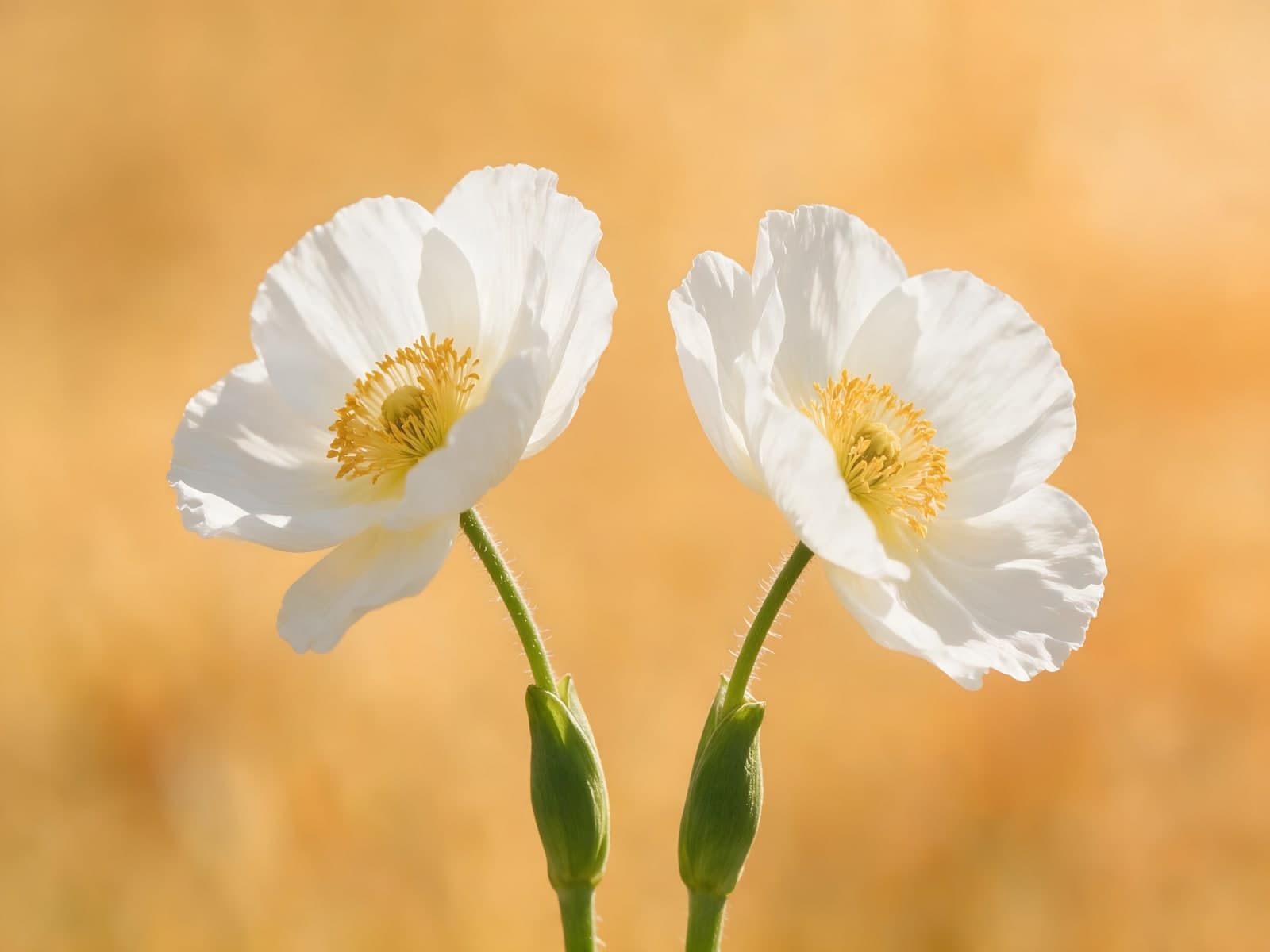 Twee witte papavers voor een gouden achtergrond