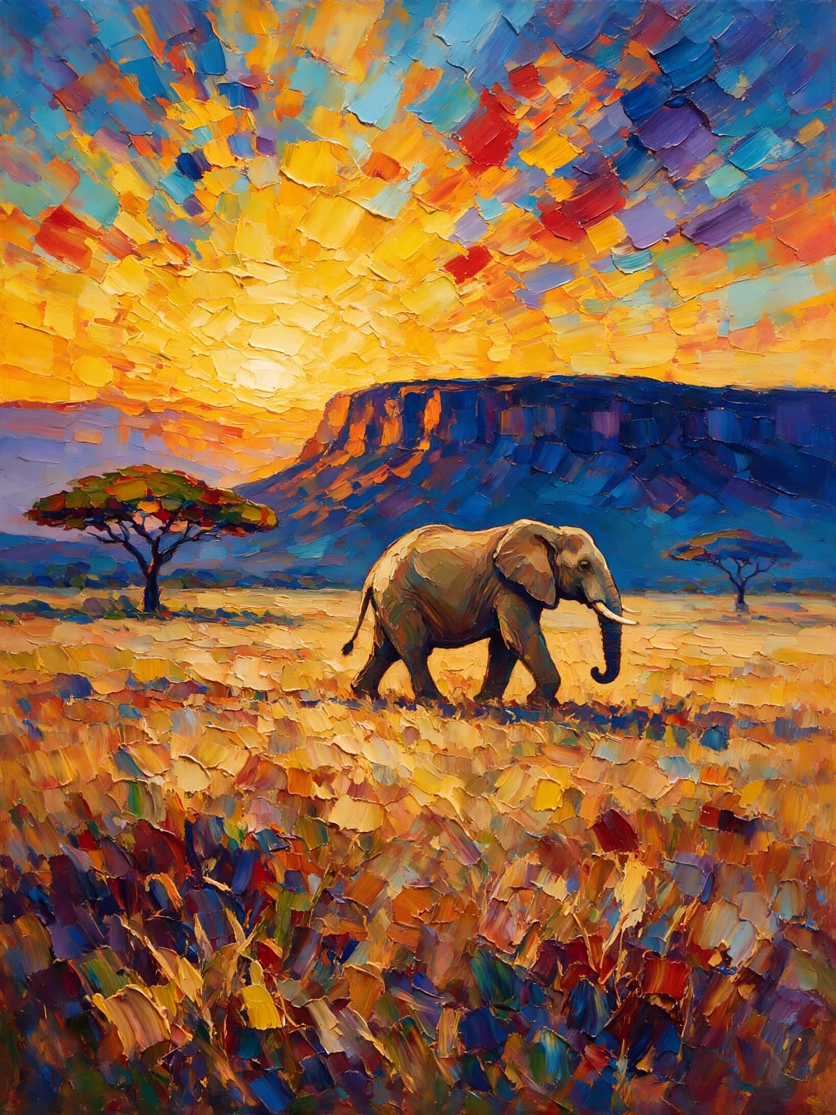 Olifant bij tafelberg onder gouden zonsopgang