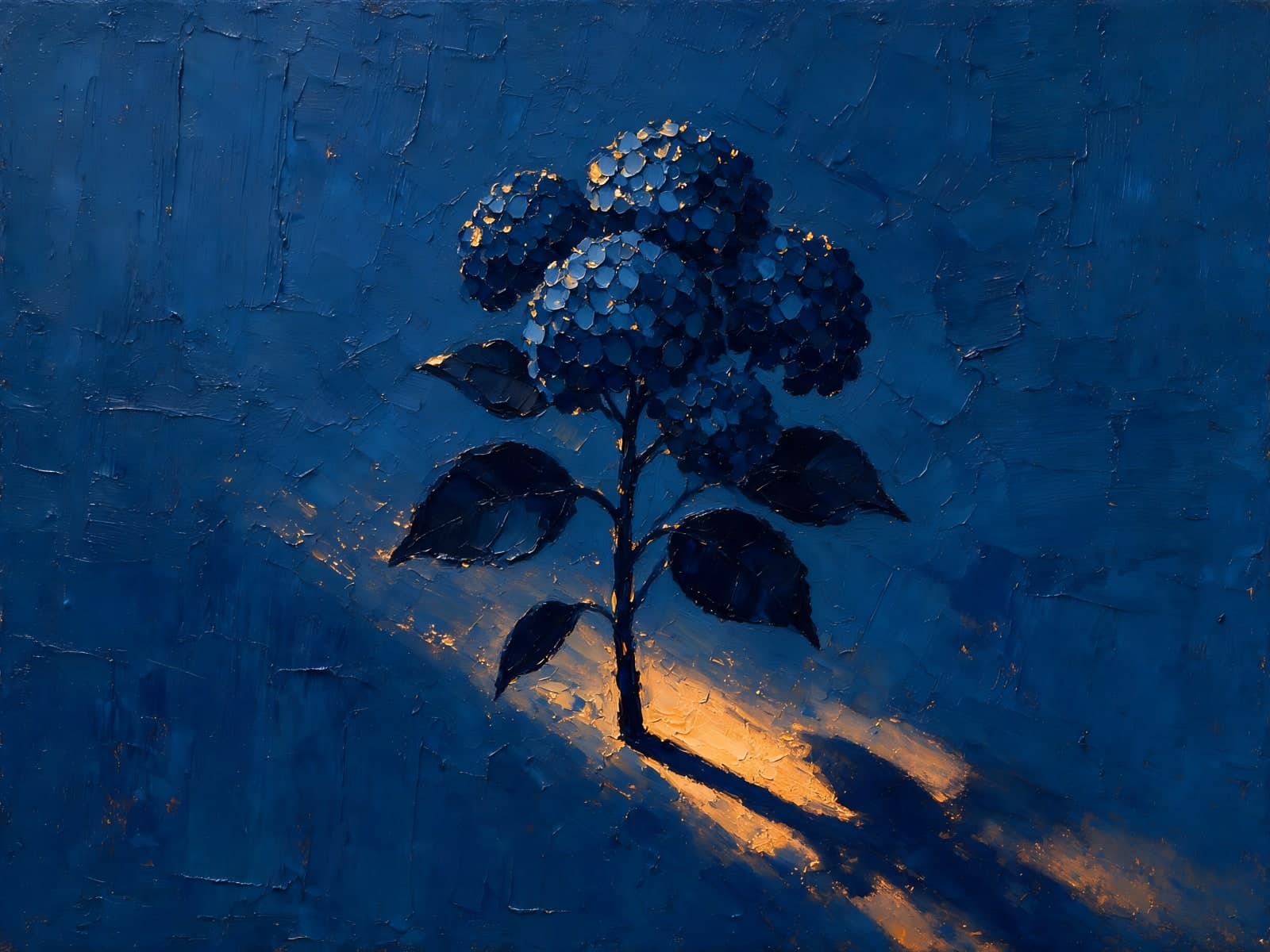 Blauwe hortensia met oranje lichtstreep