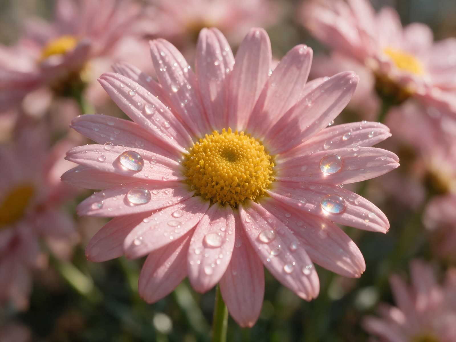 Roze madeliefje met dauwdruppels