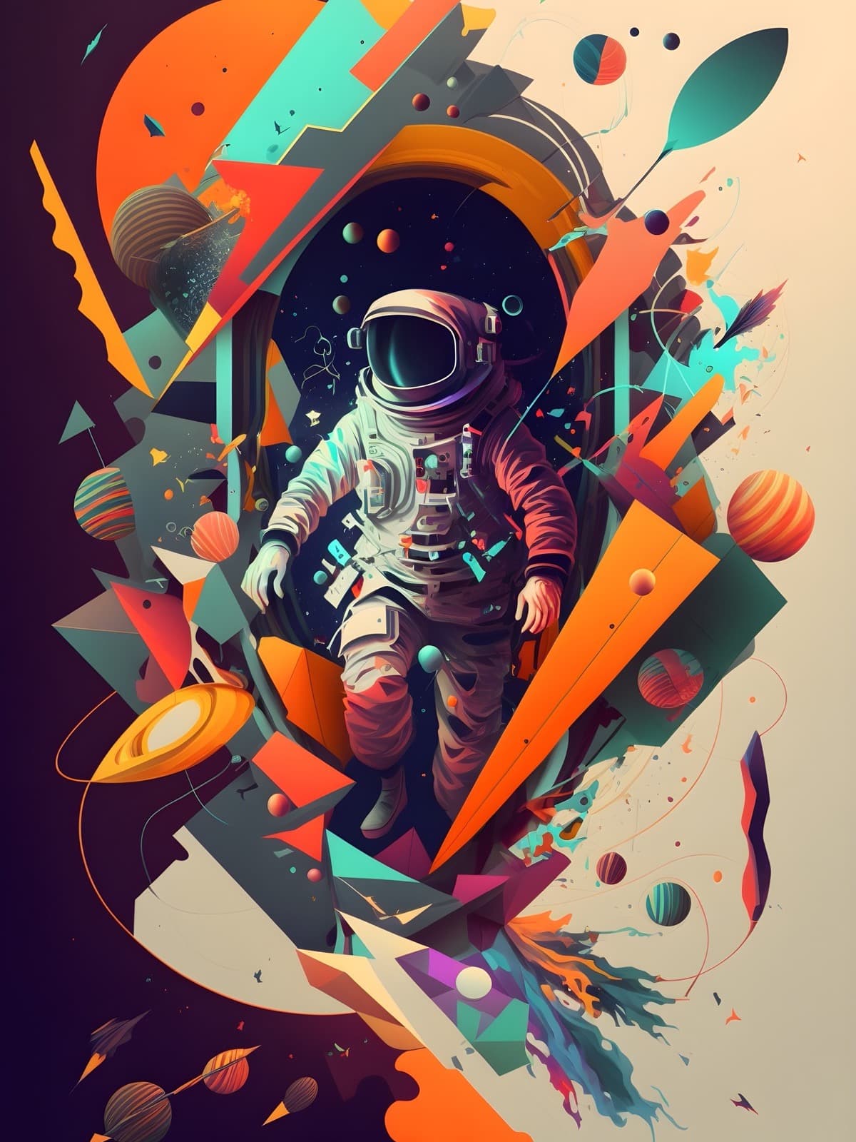 Astronaut in hoekige vormen op crème