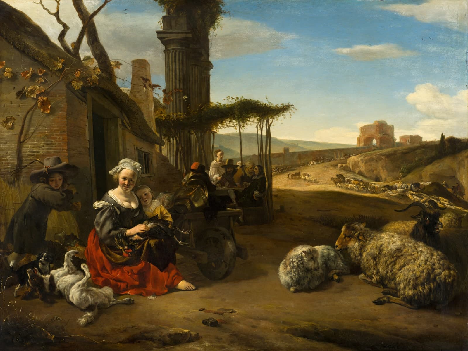 Italiaans landschap met herberg en antieke ruïnes
