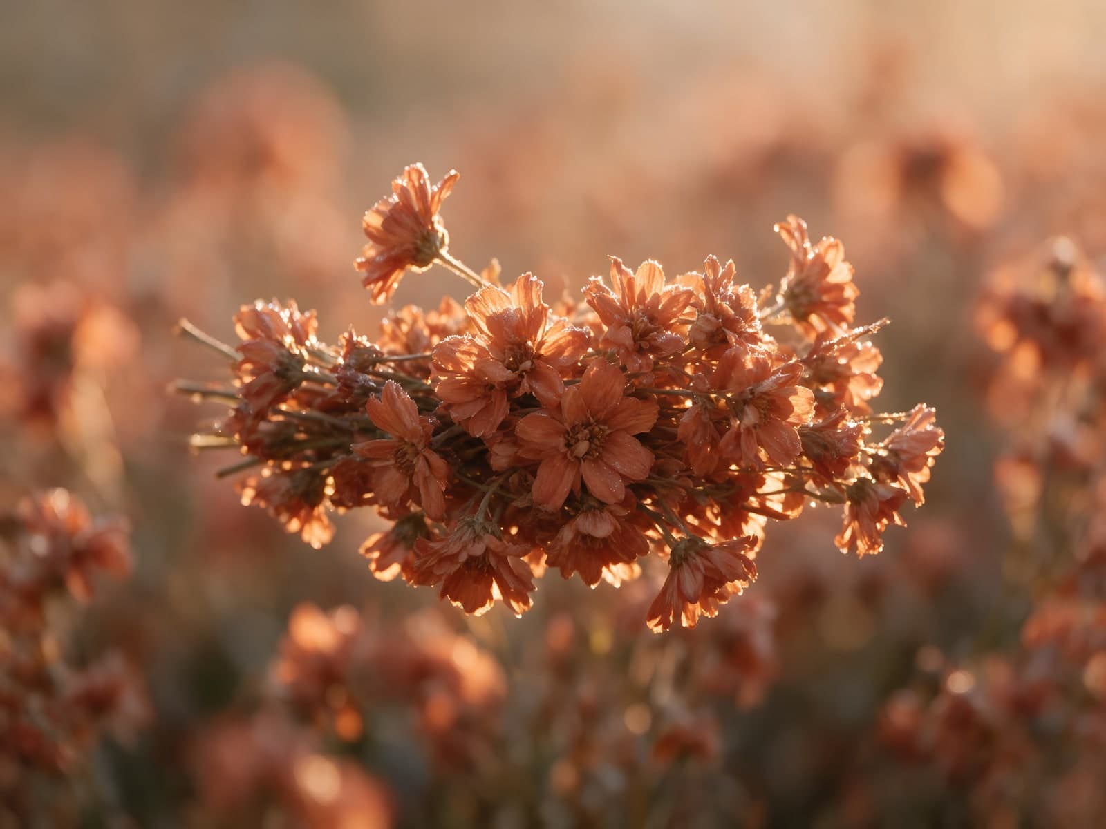 Oranje bloemtros in avondlicht