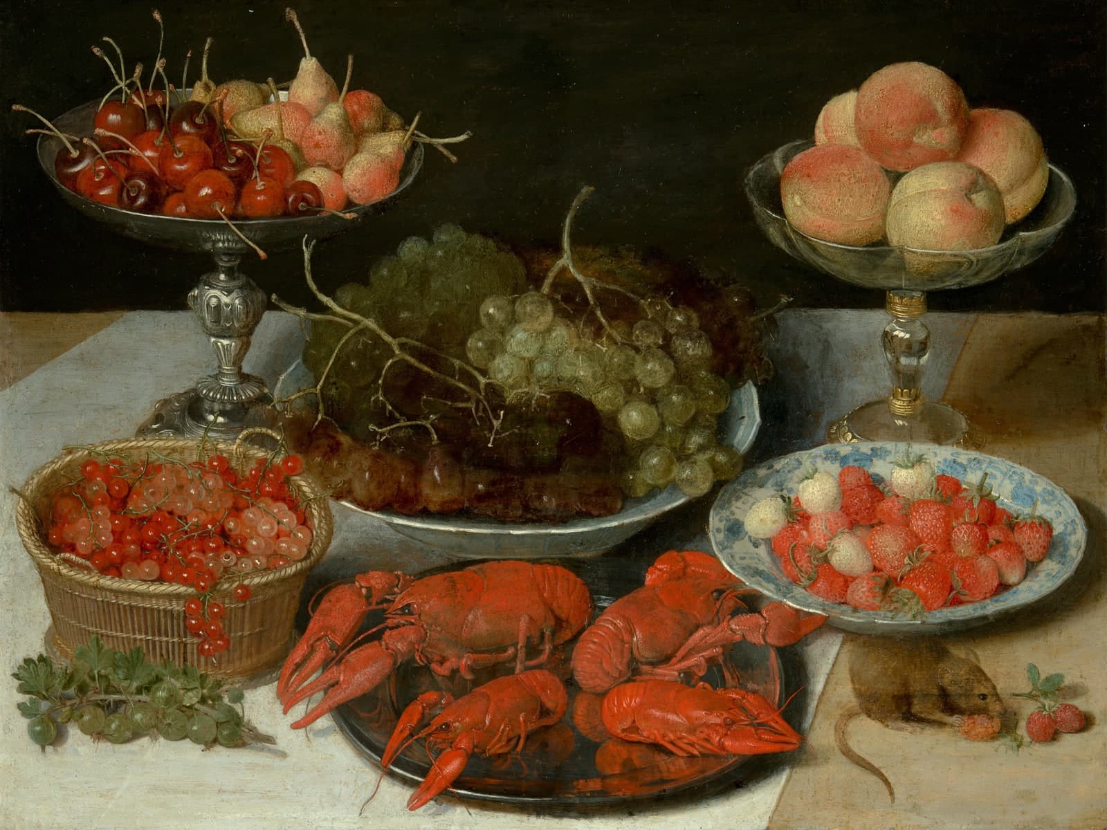 Stilleven met fruit en rivierkreeft
