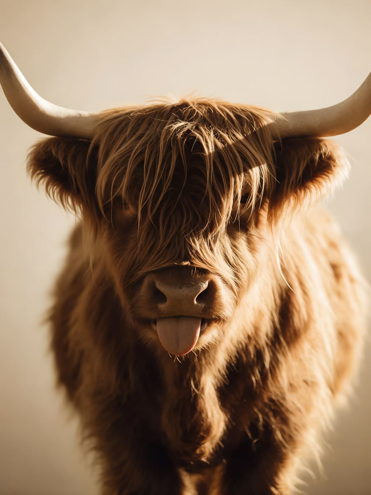 Hooglander met tong uit de mond