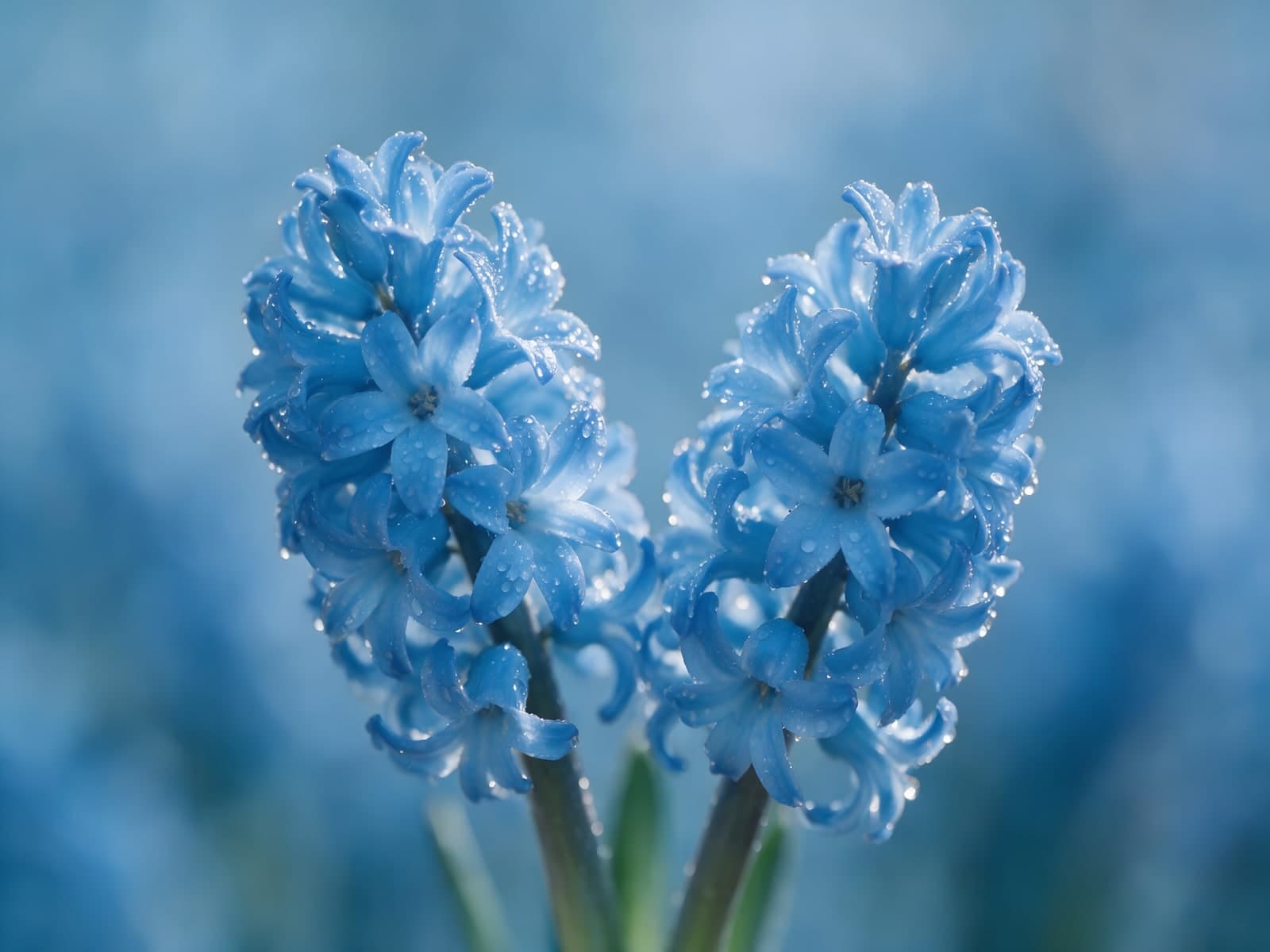 Twee blauwe hyacinten op blauwe achtergrond