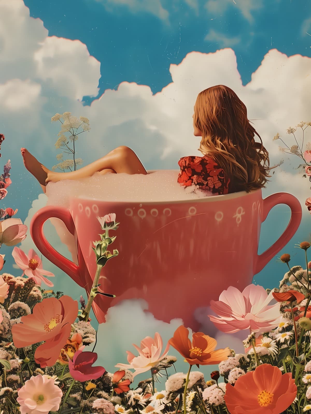 Meisje in een grote roze kop