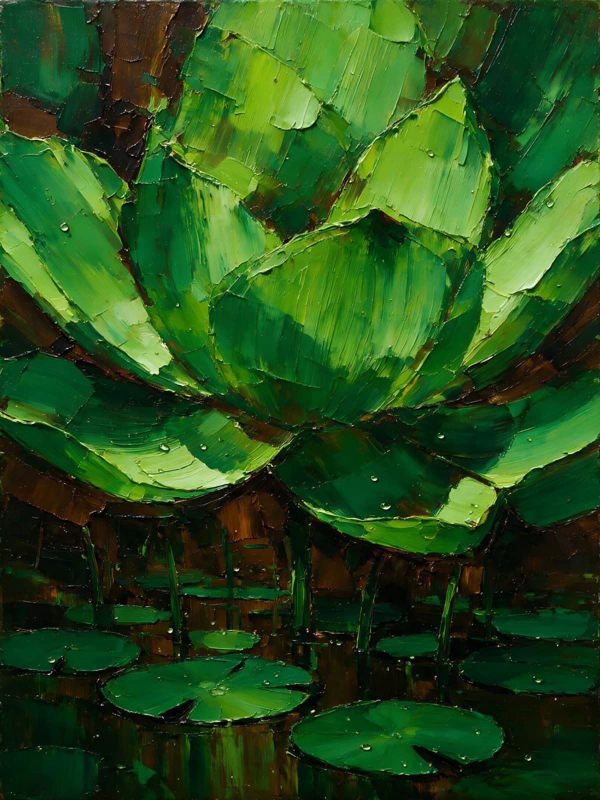 Groene waterlelie met brede bladeren