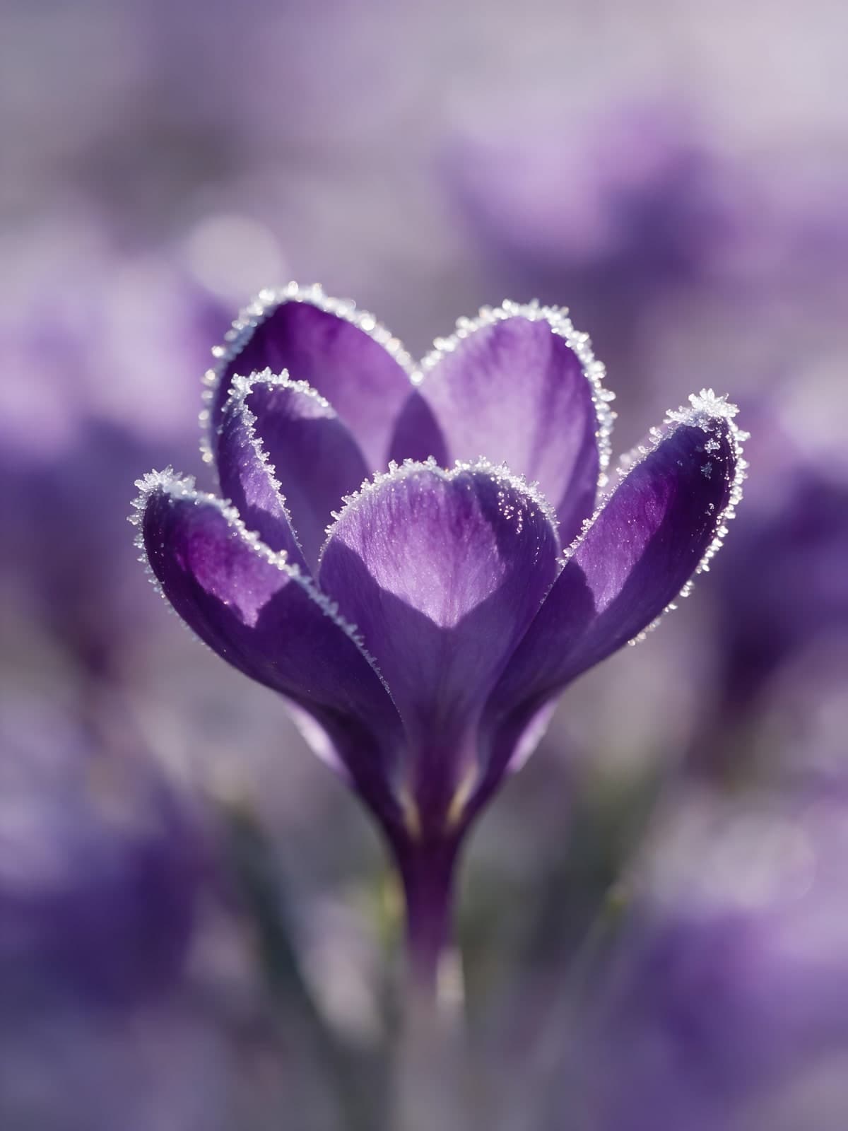 Diepe paarse krokus met rijpranden